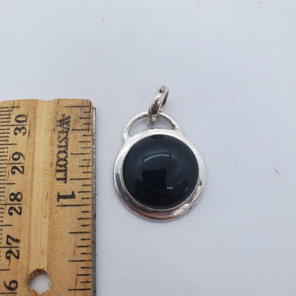 Sterling Silver and Black Glass Or Onyx Pendant 925